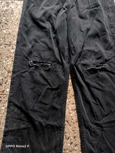 Washed Black Ripped Wide Leg Jeans