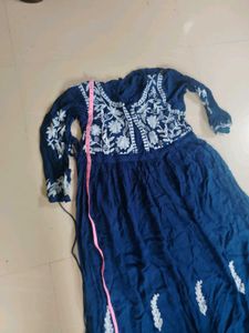Elegant Blue Kurta with White Embroidery