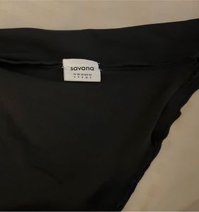 Black Strapless Top with Pink Ribbon Detail