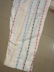 White festive cotton pants for womens