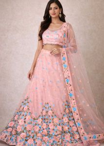 Stunning Peach Floral Lehenga Choli
