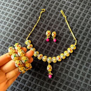 Gold Tone Ethnic Necklace & Earrings Set