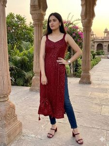 Chikankari Maroon Kurti