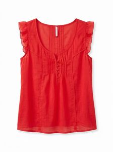 Red Sleeveless Blouse with Ruffle Sleeves