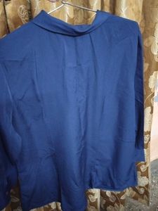 Elegant Navy Blue Tie-Neck Top