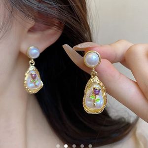 Elegant Pearl Rose Drop Earrings