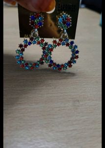 Colorful Hoop Earrings with Rhinestones
