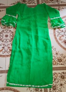 Elegant Green Suit with Silver Lace Work