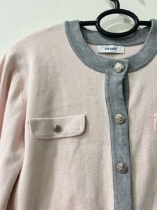 Chic Pink &amp; Grey Button-Up Cardigan