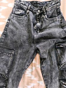 Acid Wash black Cargo Jeans