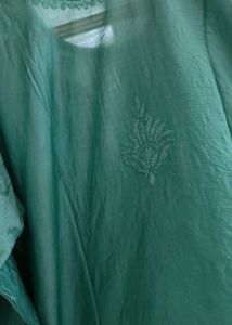 Chanderi Teal Chikankari Kurta Set