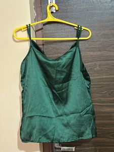 Elegant Emerald Green Satin Camisole Top