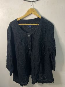 Black Lace Button-Up Cardigan
