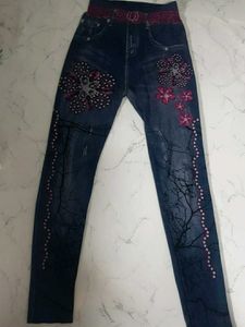 Embellished Blue Denim Leggings