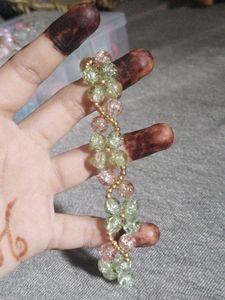 Beaded Bracelet with Green and Pink Gems