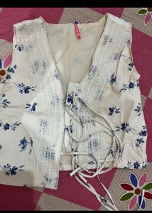 Boho Floral Print Sleeveless Tie-Up Vest