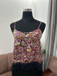 Paisley Print Camisole Top with Lace Trim