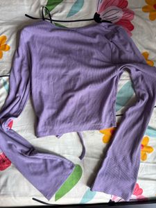 NUON Cute Lavender Ribbed Tie-Front Top