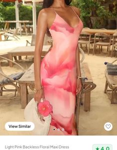 Light Pink Backless Floral Maxi Dress
