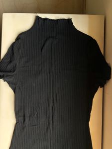 Black Ribbed Turtle Neck Mini Dress