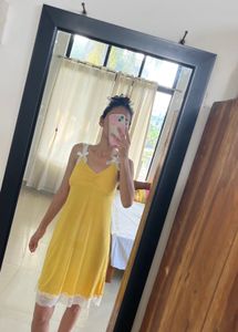 Yellow Sleep Dress with Lace Trim