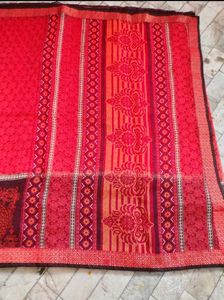 Vibrant Red Printed Saree with blouse pc