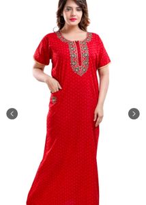 Vibrant Red Embroidered nighty