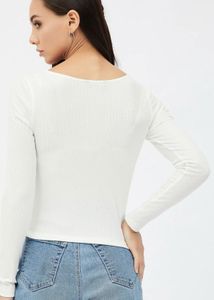 White Long Sleeve Square Neck Top
