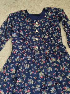 Navy Floral Print Midi Dress