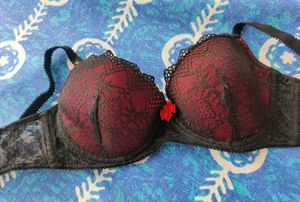 Lace Trimmed Red & Black Bra