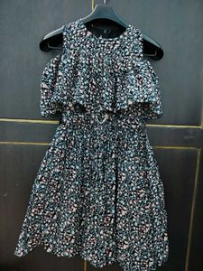 Floral Cold Shoulder Dress with Heart Buckle