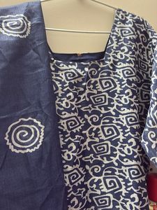 Blue &amp; White Printed Kurta with Dupatta