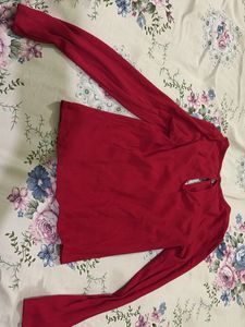 Ribbed Red Long Sleeve Top