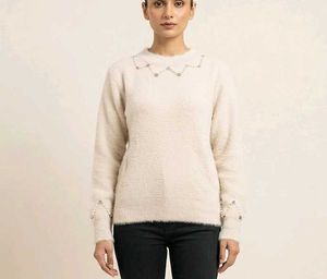 Pearl Embellished Fuzzy Sweater