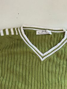 Green Ribbed V-Neck Sweater