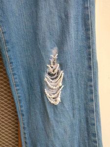 Y2K Beaded Ripped Blue Bootcut Jeans