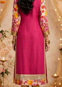 Vibrant Pink &amp; Gold Floral Kurta Set