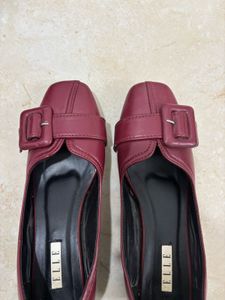 Elle Red Buckle Detail Heeled Loafers