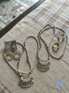 Silver Oxidized Necklace and Earring Set