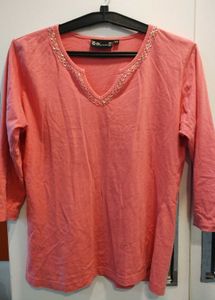 Coral Embellished Top