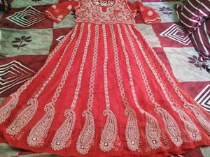 Red Embroidered Anarkali Gown