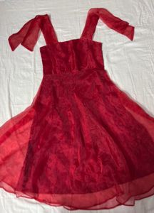 RED ORGANZA TIE UP DRESS