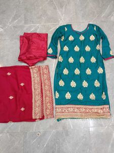 Elegant Teal & Red Salwar Suit