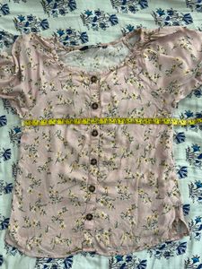 Floral Puff Sleeve Square Neck Top