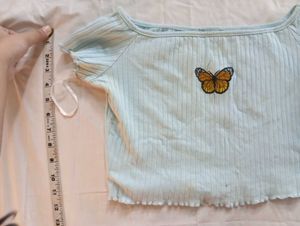 Light Blue Butterfly Crop Top