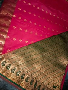 Vibrant Red Saree with Gold Border