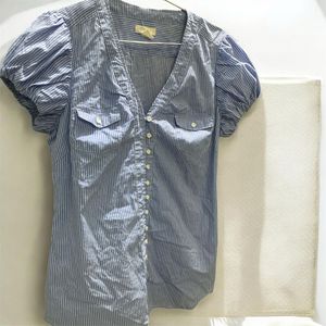 Blue Striped Puff Sleeve Top