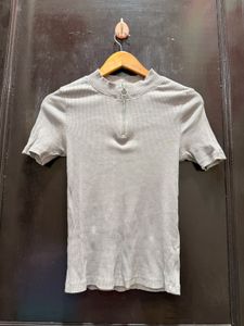 Ribbed Quarter Zip Short Sleeve Top