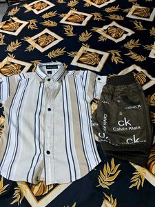 Boy's Striped Shirt & Calvin Klein Pants Set