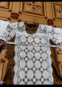 Elegant White Crochet Kurta